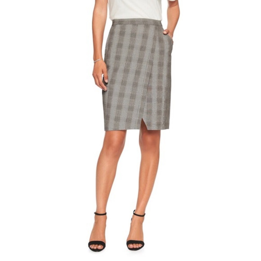 Banana Republic black plaid wrap pencil skirt
